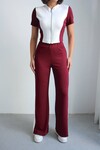 Bordo Renk Bloklu Fermuarlı Yumuşak Dokulu Kumaş Eşofman Takımı BCHN-2626953TK
