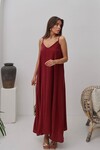 Bordo V Yaka Askılı Uzun Astarlı Salaş Elbise BCRU-261300