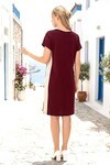 Bordo Yanları Beyaz Şeritli Modal Kumaş Elbise