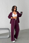 Bordo Yumuşak Dokulu Biyeli Palazzo Pantolon Ve Fermuarlı Sweatshirt Takım BCHN-25261024