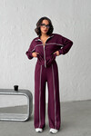 Bordo Yumuşak Dokulu Biyeli Palazzo Pantolon Ve Fermuarlı Sweatshirt Takım BCHN-25261024