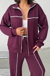 Bordo Yumuşak Dokulu Biyeli Palazzo Pantolon Ve Fermuarlı Sweatshirt Takım BCHN-25261024