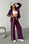 Bordo Yumuşak Dokulu Biyeli Palazzo Pantolon Ve Garnili Gömlek Alt Üst Takım BCHN-25261025