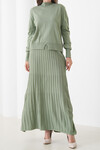 Çağla Yeşili Yarım Balıkçı Yaka Kazak Ve Midi Boy Piliseli Etek Takım BCHPK-251253