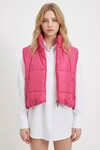 Fuşya Dik Yaka Çift Cepli Full Dolum Beli Ayarlanabilir Şişme Yelek