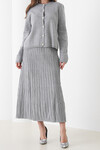 Gri Bisiklet Yaka Düğmeli Hırka Ve Pliseli Midi Boy Etek Takım BCHPK-251252