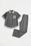 Gri File Detaylı Tensel Kot Kumaş Gömlek Ve Pantolon Alt Üst Takım BCHN-2626109