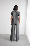 Gri File Detaylı Tensel Kot Kumaş Gömlek Ve Pantolon Alt Üst Takım BCHN-2626109
