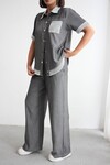 Gri File Detaylı Tensel Kot Kumaş Gömlek Ve Pantolon Alt Üst Takım BCHN-2626109