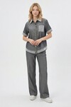 Gri File Detaylı Tensel Kot Kumaş Gömlek Ve Pantolon Alt Üst Takım BCHN-2626109