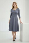 Gri Göğüs Fermuar Detaylı Eteği Fırfırlı Modal Kumaş Elbise