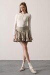 Gri Katlı Volanlı Mini Etek BCRY-261272