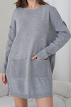 Gri Ribanalı Bisiklet Yaka Mini Triko Elbise BCHPK-251239