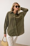 Haki Uzun Kollu Oversize Poplin Gömlek BCRU-261305