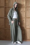 Haki Yüksek Bel Çift Cepli Palazzo Dokuma Pantolon BCRU-261309