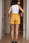 Hardal Beli Lastikli Duble Paça Keten Şort