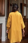 Hardal Keten Görünümlü Truvakar Kol Salaş Gömlek Elbise
