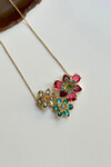 Idyllia Kolye Yeşil Pembe Mavi Çiçek Kolye Gold BCYJ-251027