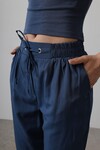 İndigo Çift Cepli Beli Lastikli Bağlama Detaylı Pantolon BCRY-261289