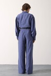 İndigo Pileli Çift Cepli Kemerli Palazzo Pantolon BCRY-261283