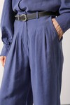 İndigo Pileli Çift Cepli Kemerli Palazzo Pantolon BCRY-261283