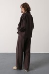 Kahve Pileli Çift Cepli Kemerli Palazzo Pantolon BCRY-261283