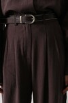 Kahve Pileli Çift Cepli Kemerli Palazzo Pantolon BCRY-261283