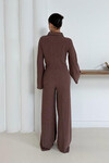 Kahverengi Düğme Detaylı Bluz Ve Salaş Pantolon Alt Üst Örme Kumaş Takım BCHN-254000
