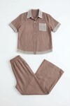 Kahverengi File Detaylı Tensel Kot Kumaş Gömlek Ve Pantolon Alt Üst Takım BCHN-2626109