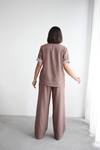 Kahverengi File Detaylı Tensel Kot Kumaş Gömlek Ve Pantolon Alt Üst Takım BCHN-2626109