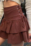 Kahverengi Kuş Gözü Bağlama Detaylı Kat Kat Volanlı Dokuma Etek BCHZCK-251259