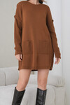 Kahverengi Ribanalı Bisiklet Yaka Mini Triko Elbise BCHPK-251239