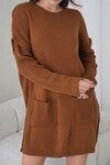 Kahverengi Ribanalı Bisiklet Yaka Mini Triko Elbise BCHPK-251239