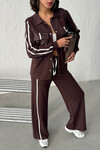 Kahverengi Yumuşak Dokulu Biyeli Palazzo Pantolon Ve Garnili Gömlek Alt Üst Takım BCHN-25261025