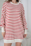 Kırmızı Çizgili Bisiklet Yaka Çizgili Triko Mini Elbise BCHPK-251240