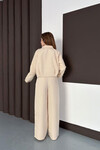 Krem Çift Düğmeli Ceket Ve Pileli Dokuma Pantolon Alt Üst Takım BCHN-254005