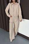 Krem Fermuarlı Ceket Ve Pileli Pantolon Dokuma Alt Üst Takım BCHN-254003