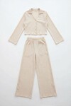 Krem Geniş Kol Düğme Detaylı Yakalı Bluz Ve Palazzo Pantolon Alt Üst Takım BCHN-2626136