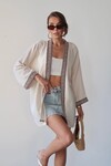 Krem Nakış Detaylı Keten Kimono BCRU-261303