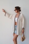 Krem Nakış Detaylı Keten Kimono BCRU-261303