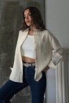 Krem Tek Cepli Oversize Müslin Gömlek BCRU-261291