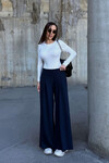 Lacivert Cepli İspanyol Paça Ultra Soft Kumaş Pantolon  BCDF-25P0001