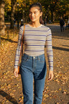 Lacivert-Çizgili Bisiklet Yaka Çizgili Bluz BCHPK-251241