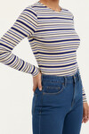 Lacivert-Çizgili Bisiklet Yaka Çizgili Bluz BCHPK-251241