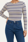 Lacivert-Çizgili Bisiklet Yaka Çizgili Bluz BCHPK-251241