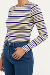 Lacivert-Çizgili Bisiklet Yaka Çizgili Bluz BCHPK-251241