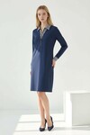 Lacivert Göğüs Fermuar Detaylı Modal Kumaş Elbise