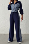 Lacivert Kot Kumaş Garnili Yumuşak Dokulu Pantolon Ceket Takım BCHN-25261021