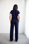 Lacivert Renk Bloklu Beli Lastikli Yumuşak Dokulu Kumaş Alt Üst Takım BCHN-2626133