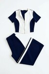 Lacivert Renk Bloklu Fermuarlı Yumuşak Dokulu Kumaş Eşofman Takımı BCHN-2626953TK